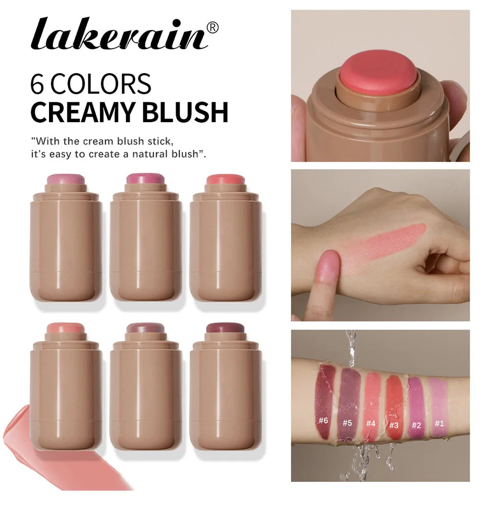 Lakerain 3in1 Cheek Lip Tinted Moistured Blush Stick Waterproof Easy Color Rouge Silky Smooth Blusher Cream Matte Contour Makeup