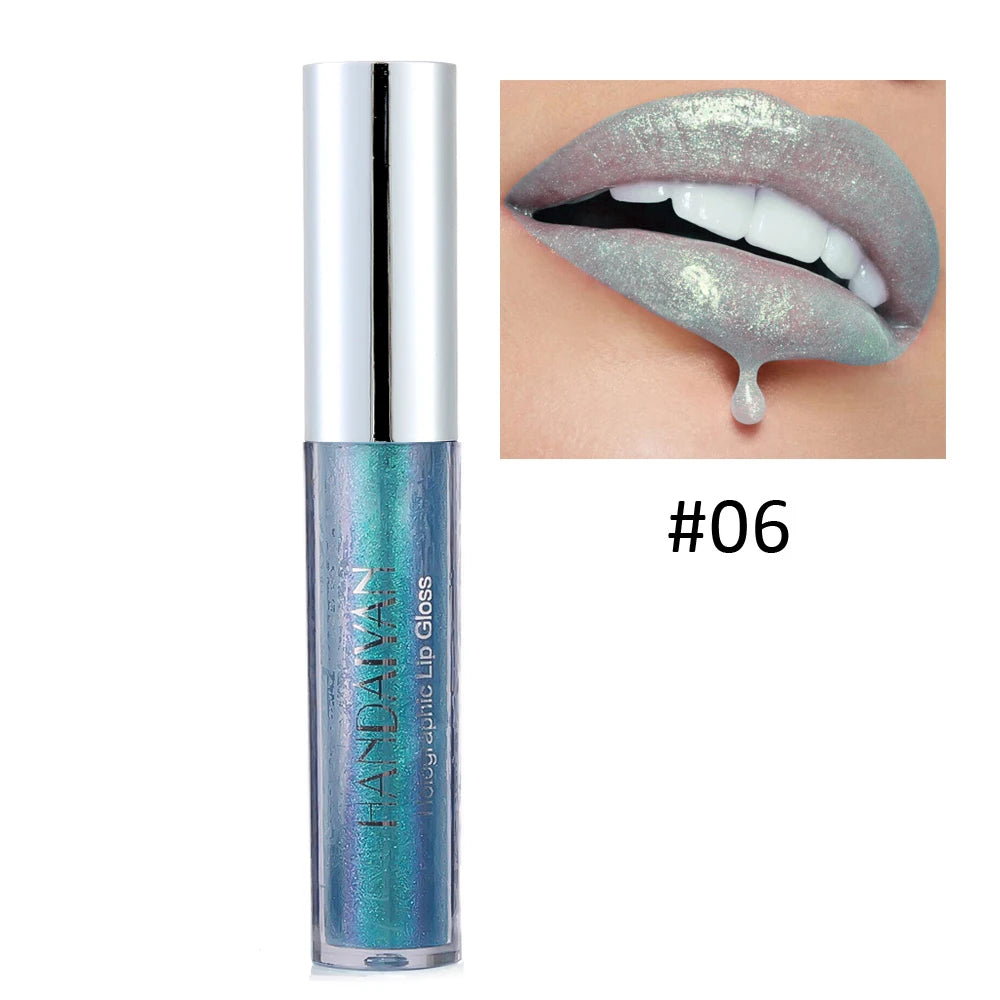 6 Colors Laser Holographic Lip Gloss Liquid Lipstick Mermaid Pigment Longlasting Glitter Lipgloss Waterproof Metallic Lip Makeup