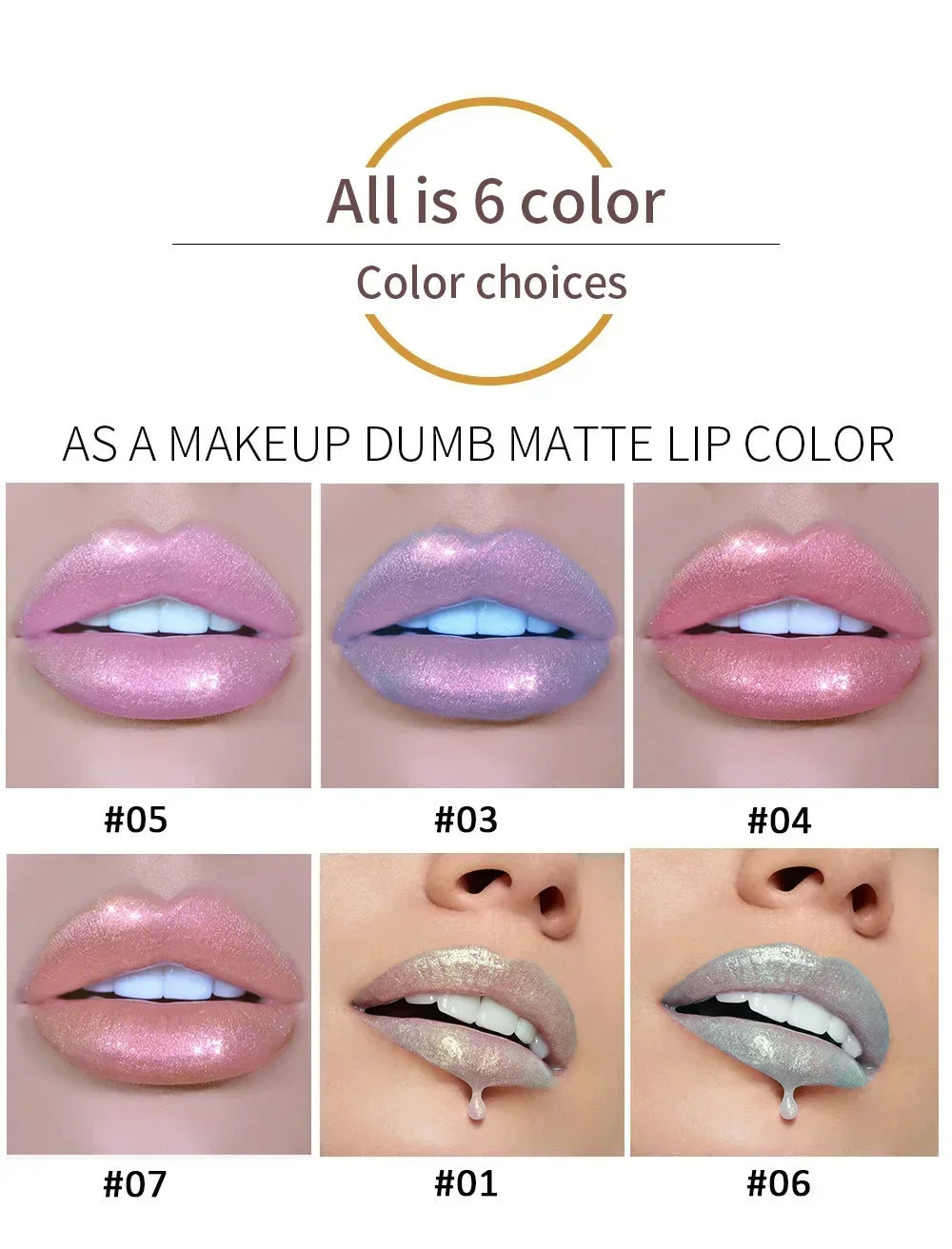 6 Colors Glitter Liquid Lip Gloss Tint Laser Holographic Lipstick Mermaid Glitter Lip Gloss Not Fading Lasting Lip Tint Cosmetic