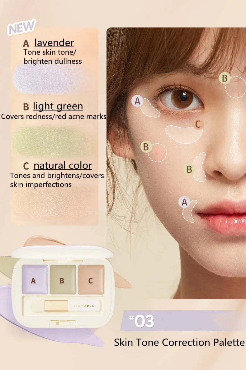 Judydoll Three-Color Concealer Palette Blemishes Spots Acne scars Covering Tear troughs Filling