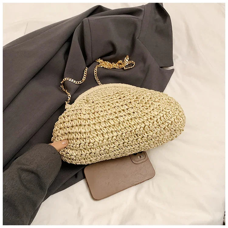2025 Summer New Straw Weaving Crossbody Bag Fashionable and Casual Shell bag Women's Shoulder Bags with Excellent Texture bolsas