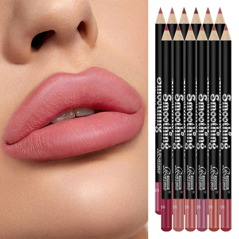 12-Color Lip Liner Set, Long-Lasting, Smudge-Proof, Easy To Apply, Transfer-Resistant, Matte Lip Pencil