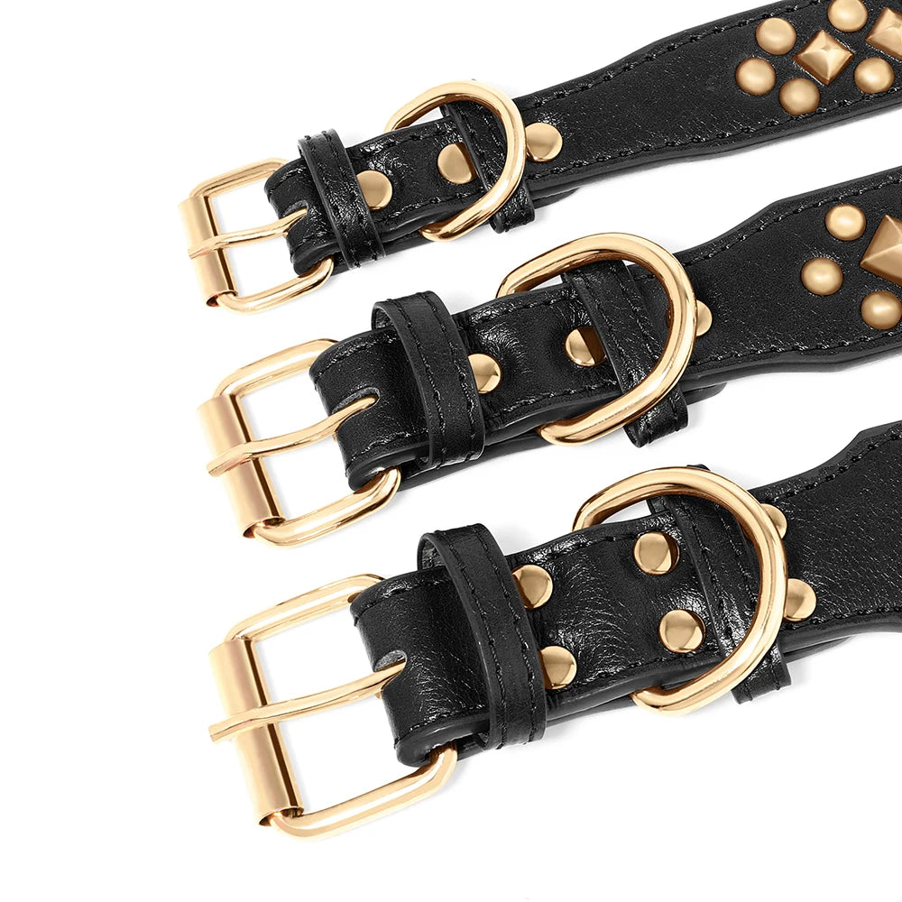 Studded Leather Dog Collar Soft PU Leather Dog Collars Cool Rivet Studded Pet Collar for Medium Large Dogs French Bulldog XL