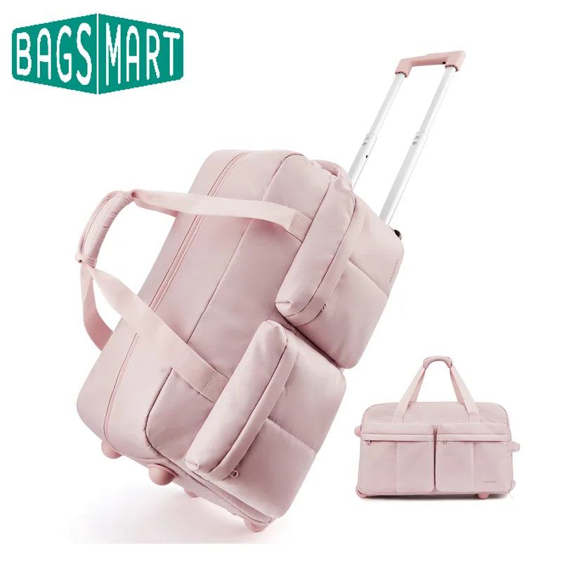 BAGSMART Rolling Duffle Bag with Wheels Waterproof Women's High-Quality Boston Bag Carry-On Suitcase for Travel Essentials