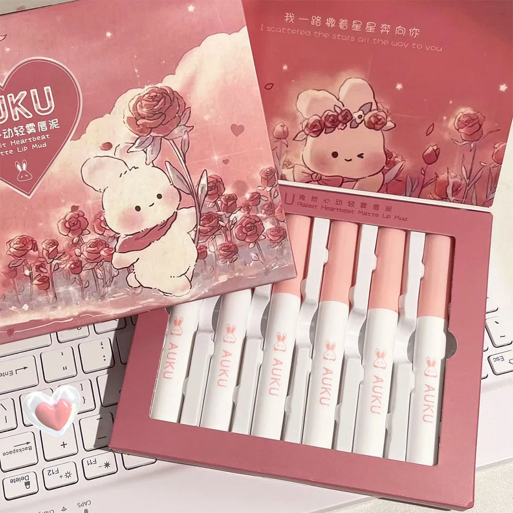 6 PCS Kawaii Lipsticks Set Free Shipping Korean Make Up Beauty Cosmetics Matte Lip Mud Waterproof Long lasting Makeup for women