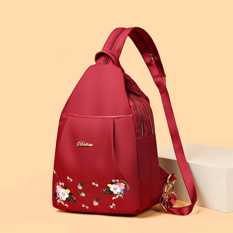 Waterproof Oxford Women Backpack Fashion Casual Embroidery Bag Designer Female Large Capacity Travel Handbag Shopping Knaps