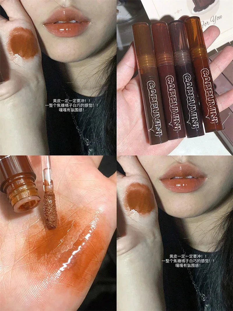 Punk Dark Brown Mirror Water Lip Gloss Red Lip Glaze Transparent Glass Lip Oil Waterproof Liquid Lipstick Clear Tint Makeup New