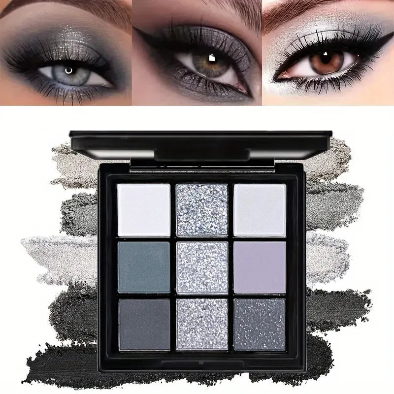 Smoky eyeshadow tray, 9-color black dark gray smoky Gothic makeup tray, 9-color soft mist pearlescent high color basic black and