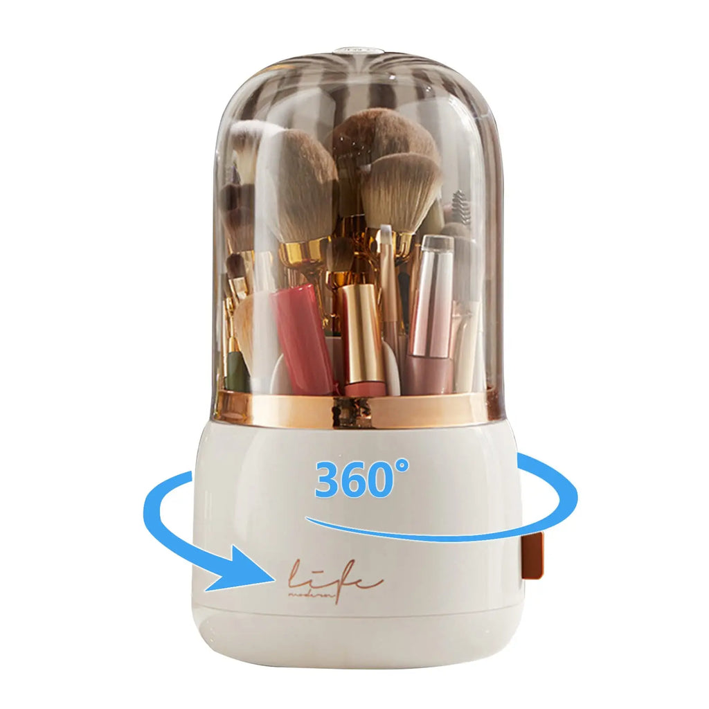 Make Up Brush Organizer 360 Rotating Cosmetics Makeup Brush Storage Box Holder with Lid Dustproof 7 Slot Storage Container