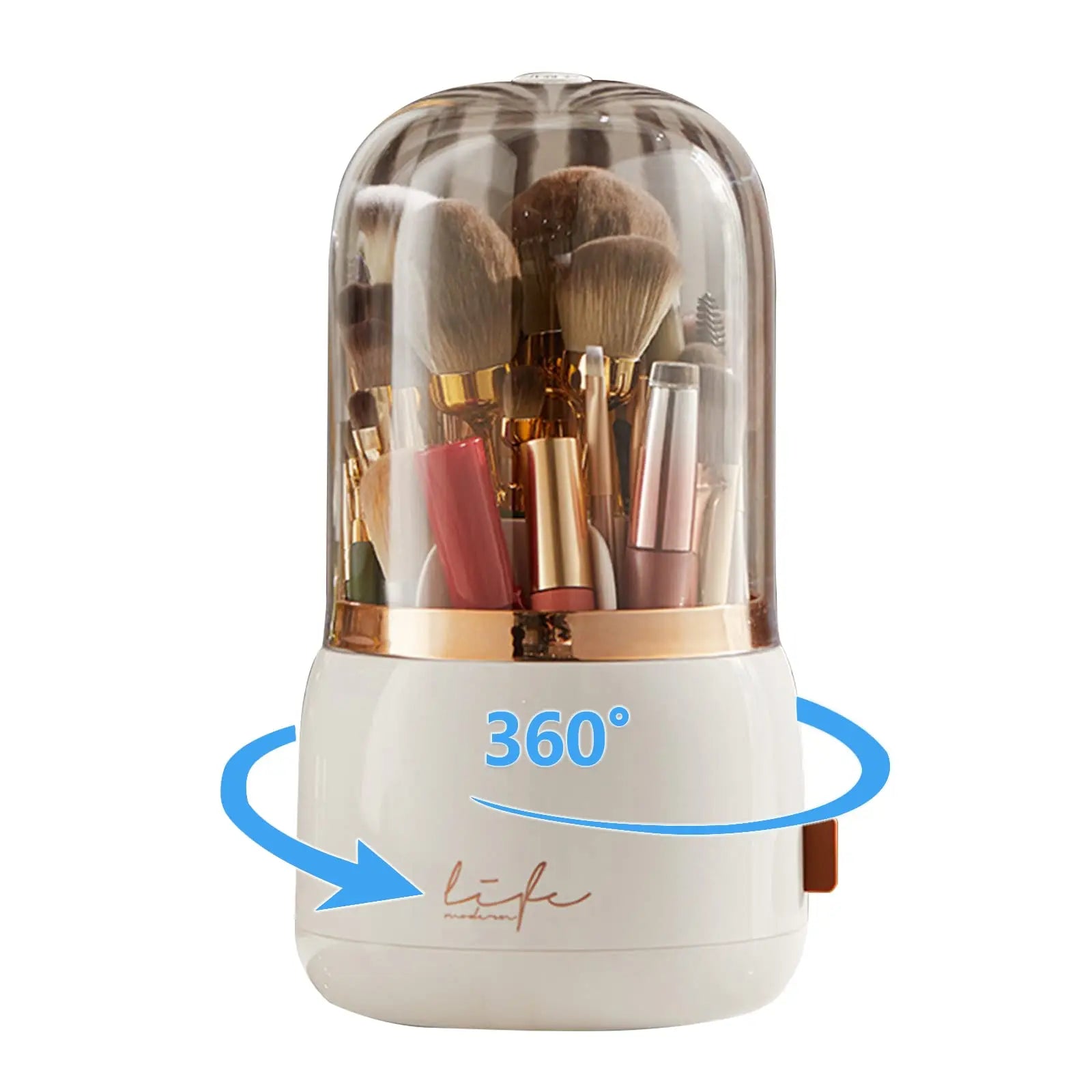 Make Up Brush Organizer 360 Rotating Cosmetics Makeup Brush Storage Box Holder with Lid Dustproof 7 Slot Storage Container