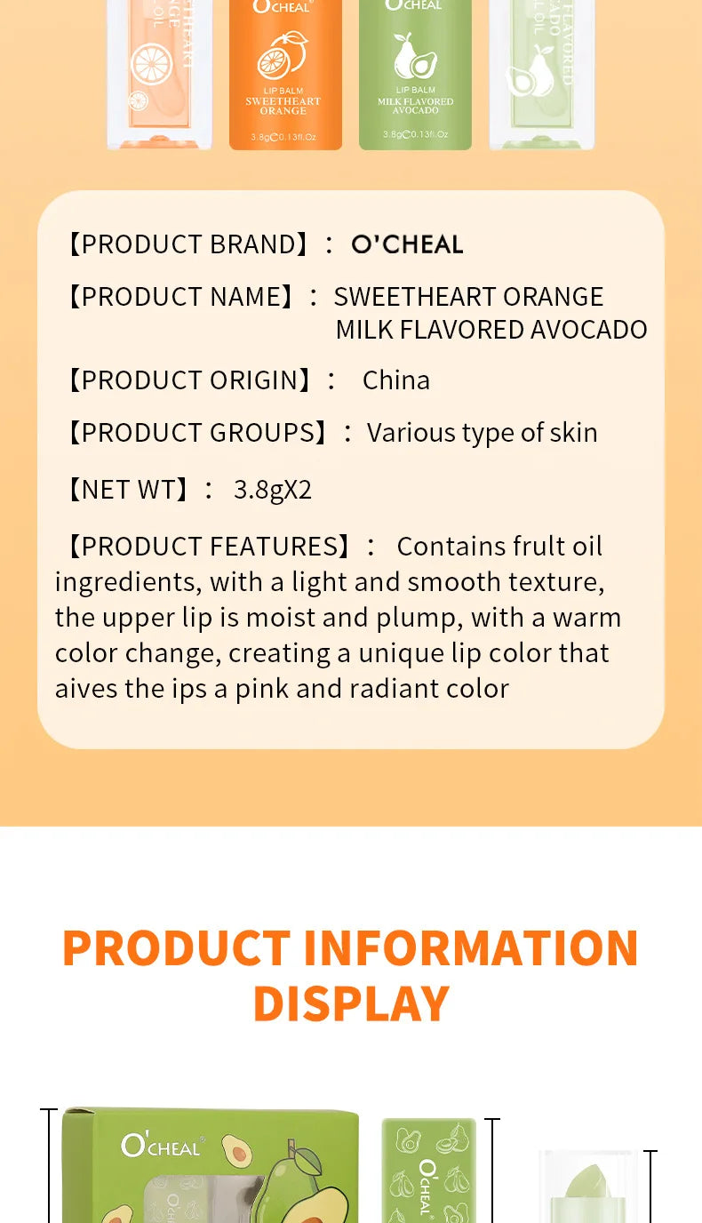Honey Avocado Lip Balm&Lip Gloss Set PH Color Change Moisturizing Long Lasting Light Pink Lipstick Lips Makeup for Women