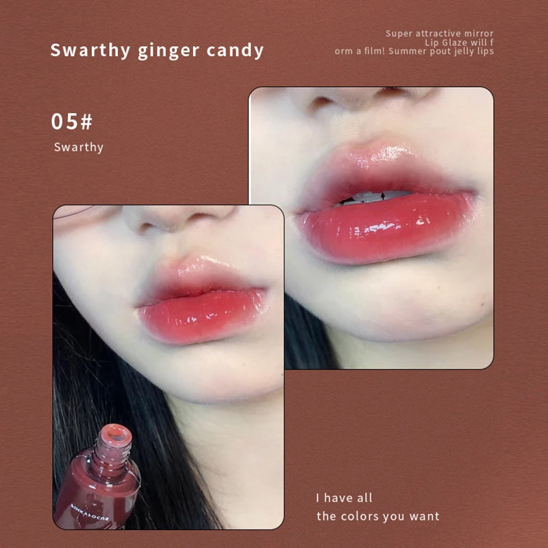 6 Colors Jelly Mirror Water Lip Gloss Transparent Glass Lip Glaze Waterproof Liquid Lipstick Nude Brown Clear Lip Tint Makeup