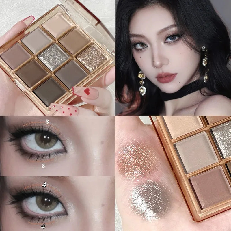 DIKALU Spring And Summer New Eyeshadow Palette Oh Rosy Nine Palace Grid Auto Focus Low Saturation Smoke Powder Rose Plate