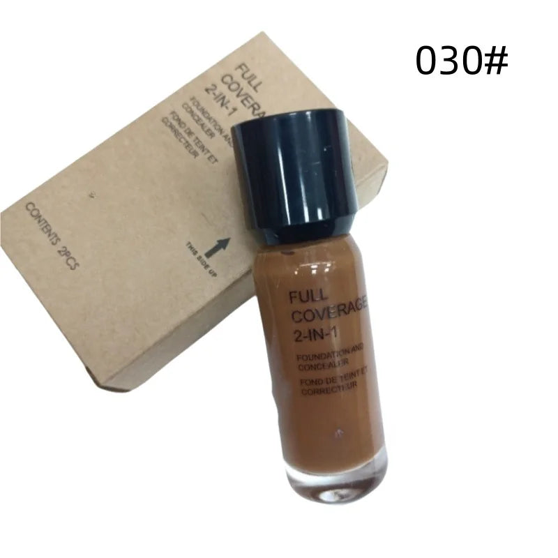 2-in-1 Foundation and Concealer Deep Flesh Color Liquid Foundation Makeup Moisturizing and Nourishing Wheat and Bronze Concealer