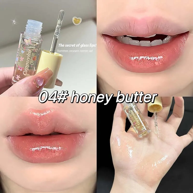 Moisturizing Water Light Lip Gloss Shimmer Transparent Jelly Mirror Lip Glaze Crystal Clear Hydrating Plumping Lip Gloss Makeup