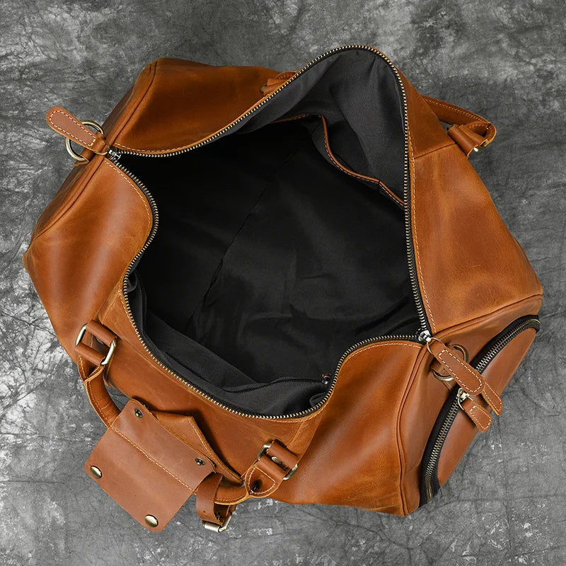 Fashionable Style Men's Leather Travel Handbags Real Cowhide Leather Duffle Bags For Man Male Weekend Bags With Shoe Pocket