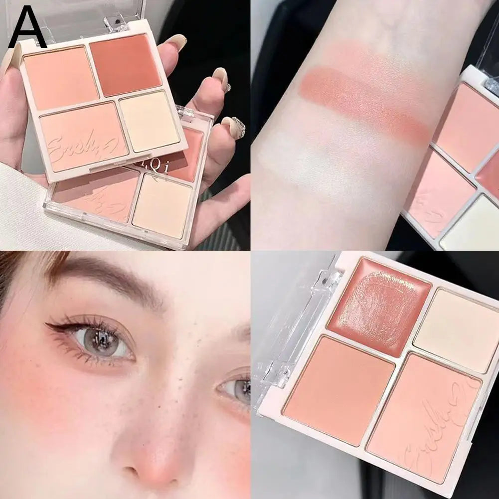 4 Colors Concealer Blush Cream Matte Highlight Contour Makeup All-in-one Palette Rose Hawthorn Cheek Tint Blusher Powder Makeup