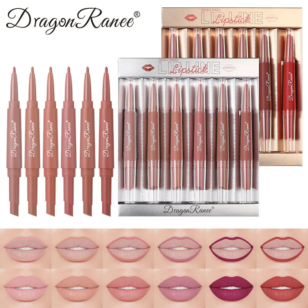 Six Double-Ended Lipstick Set, Velvet Matte Matte Lipstick, Lip Gloss, Easy to Color, Non-Fading, Non-Stick Lipstick Set