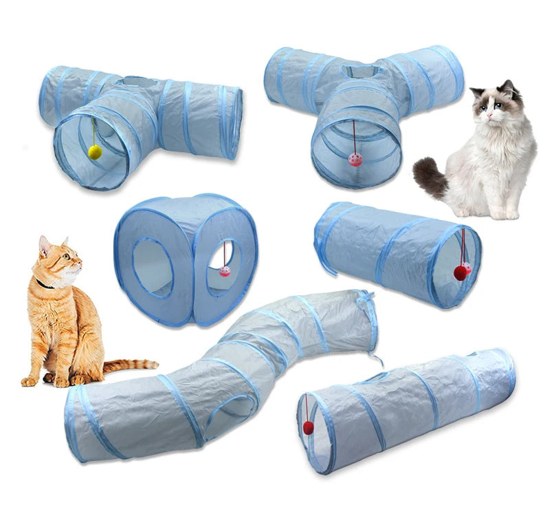 Gray 3-Way Foldable Pet Cat Tunnel Tube Toy Kitten Tunnel Toy With Peep Hole Pet Training Interactive Toy Tunnel Tube