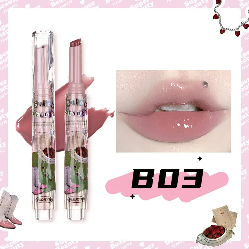 FLORTTE Solid Lip Gloss Water Light Glitter Clear Lipstick Pink Mirror Lip Glaze Jelly Moisturizing Lip Tint Cosmetics Makeup