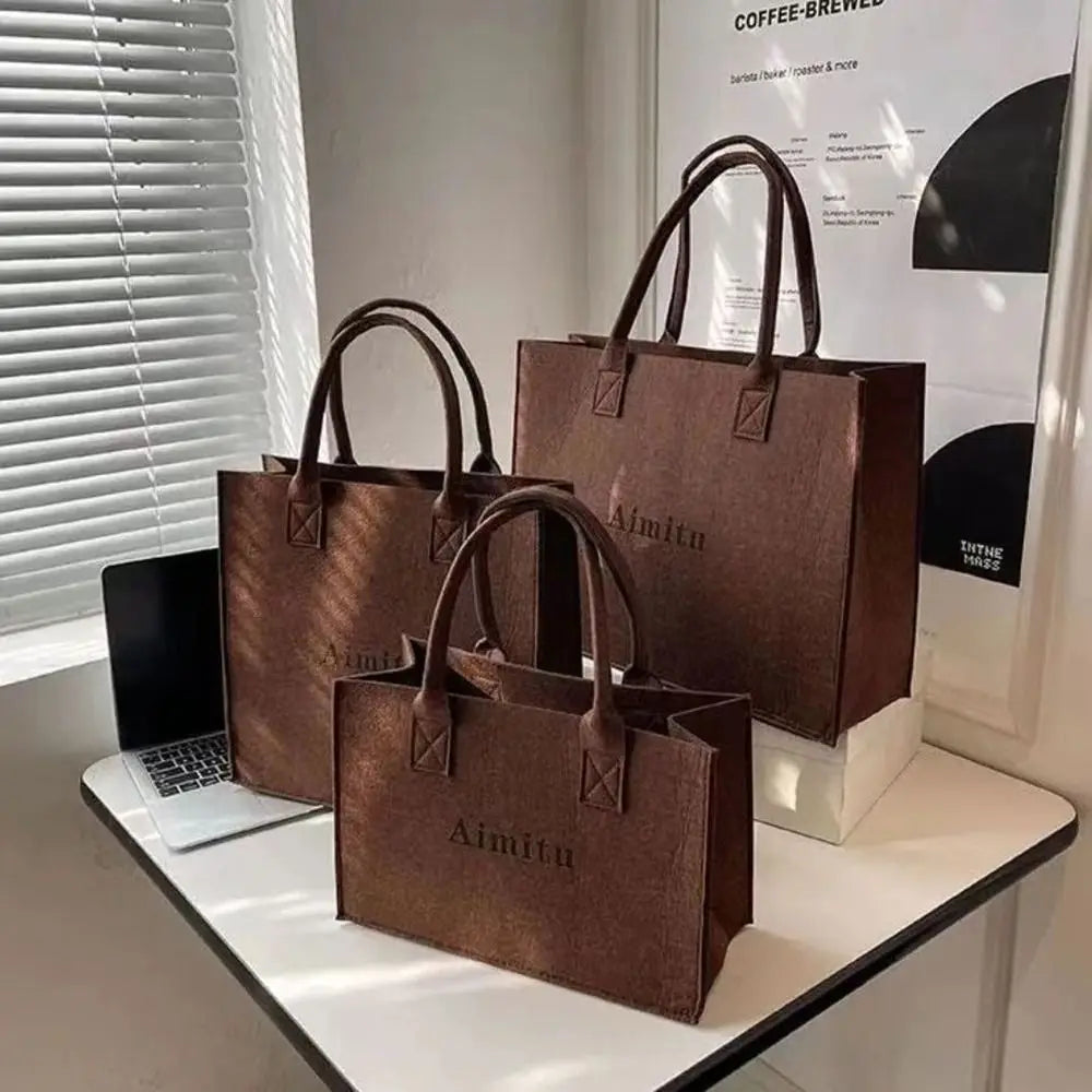S/M/L Women Korean Simple Felt Shoulder Bag Fashion Solid Color Messenger Bag Handbag Large Capacity Travel Casual Crossbody Bag