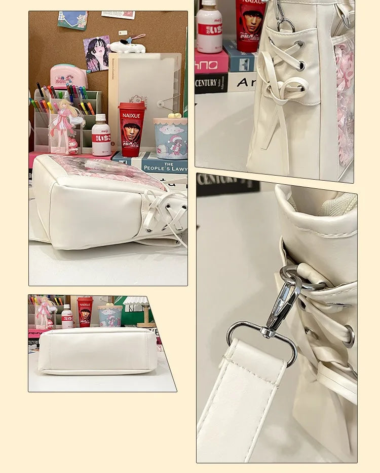Womens Shoulder Bag Leather Sweet Lolita Jk Elegant Cute Casual Ita Bag Japanese Style Transparent Fashion Handbag
