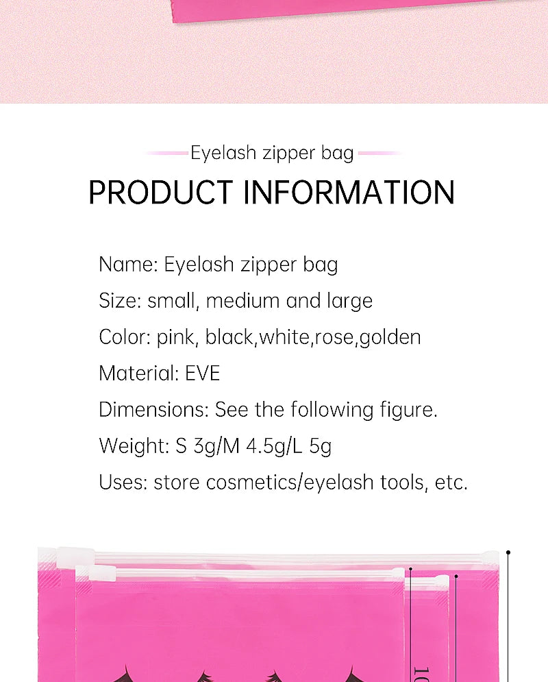 10pcs Eyelash Aftercare Bags With Zipper Toiletry Makeup Pouch Cosmetic Travel Beauty Tool Packaging Lash Extension Supplies