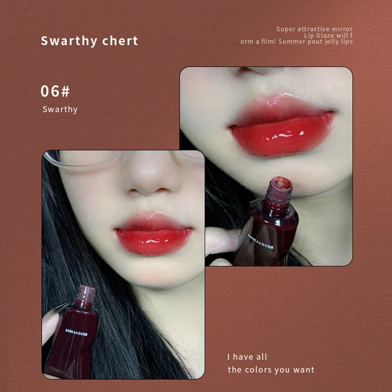 6 Colors Jelly Mirror Water Lip Gloss Transparent Glass Lip Glaze Waterproof Liquid Lipstick Nude Brown Clear Lip Tint Makeup