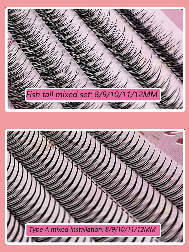 120 Clusters Fishtail Eyelashes Natural Grafted Eyelashes Professional Eyelash Extension Makeup A-Type Eyelashes Fairy Eyelashes