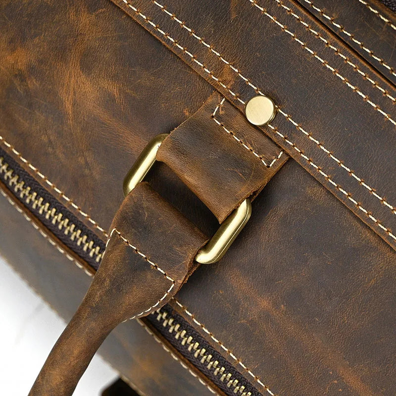 Luufan Crazy Horse Leather Men's Travel Bag Big Travel Duffel Durable Cowhide Weekend Bag Man Genuine Leather Luggage Tote Bag
