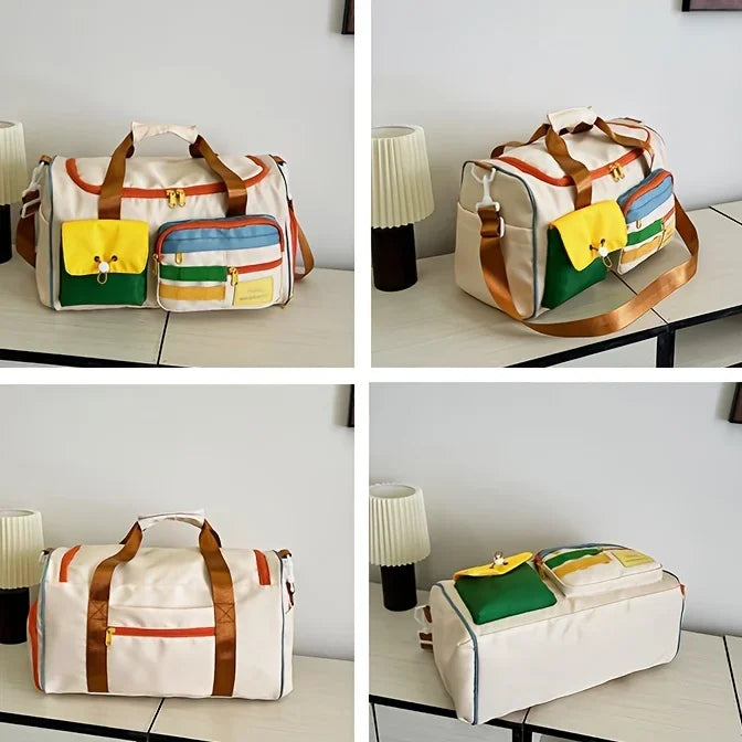 Large Capacity Oxford Fabric Gym Duffel Bag with Shoe Compartment & Adjustable Shoulder Straps, Multi-Pocket Travel Bag