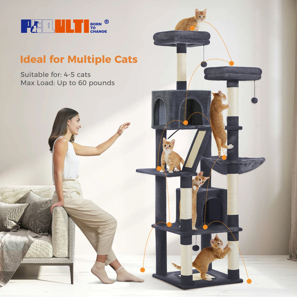 Multi-Level Cat Tree with Scratching Posts, Cozy Condo, Hammock, Large Cat Tower for Indoor Cats, Cat Scratching Board, Cat Toys