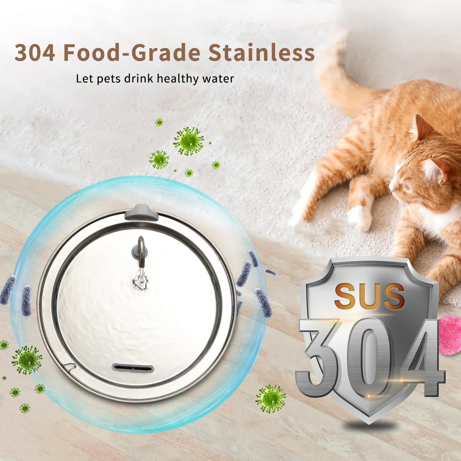 8L / 272oz Dog Water Fountain for Large Dogs Stainless Steel Dog Fountain Super Quiet for Large Dogs Cats and Multi-Pet Home