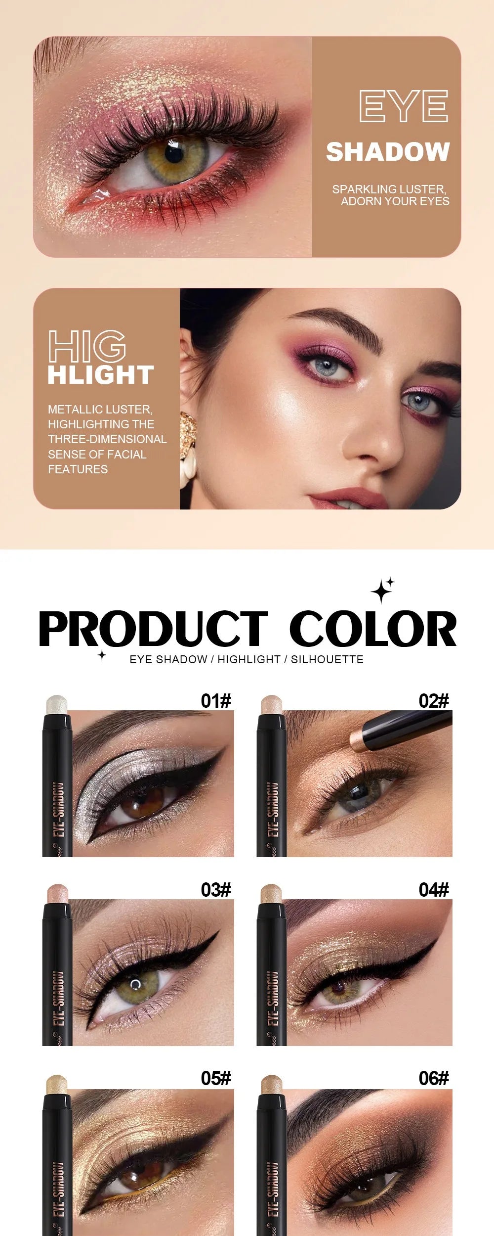 12-color Double Tip Eyeshadow Pen Set Metallic High Gloss Smudger Brighten Eye Makeup Pencil Shining Brown Eye Shadow Cosmetics
