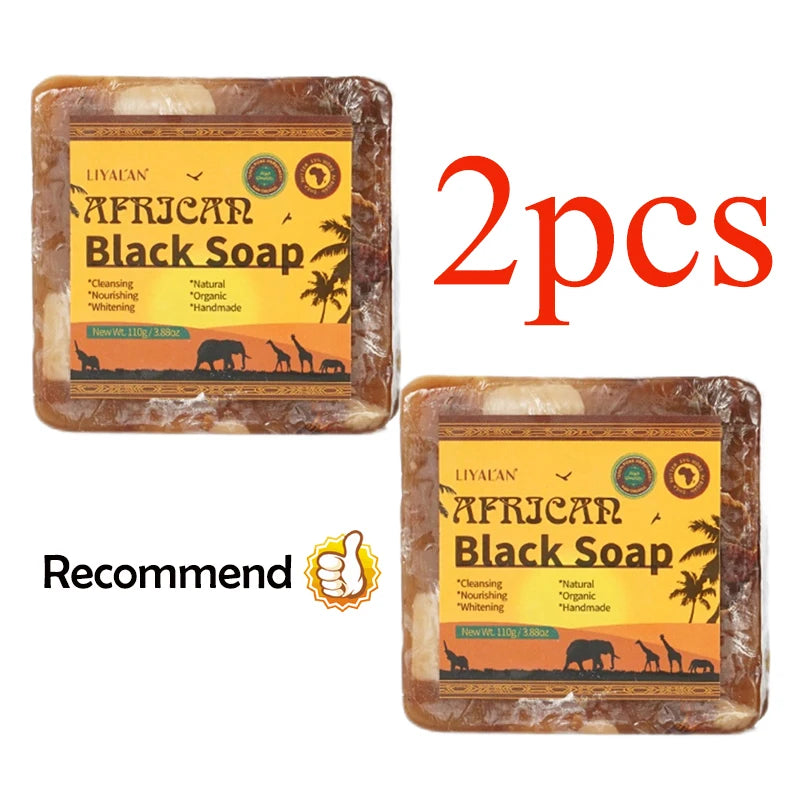 2pcs African Black Soap Reduce Acne Anti Rebelles Smooth Blemish Shea Butter Face Moisturizing Clean Brighten Handmade Skincare