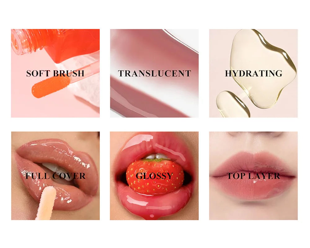 Sheer Pearlescent Mirror Lip Gloss Liquid Lipstick Fruit Honey Infused Lip Oil Reduce Lip Lines Moisturizing Lip Balm Cosmetics