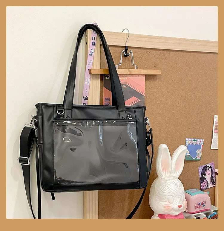 Womens Shoulder Bag Leather Sweet Lolita Jk Elegant Cute Casual Ita Bag Japanese Style Transparent Fashion Handbag
