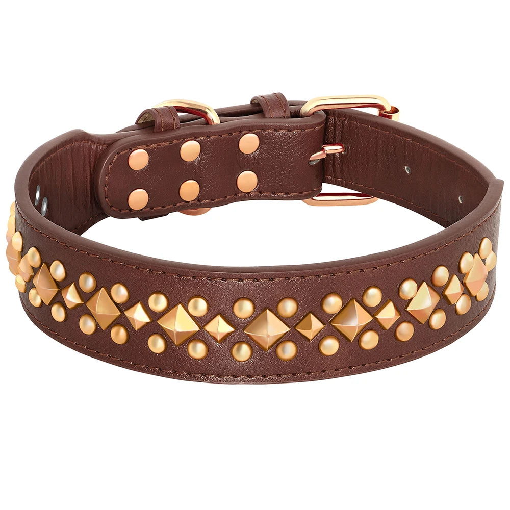 Studded Leather Dog Collar Soft PU Leather Dog Collars Cool Rivet Studded Pet Collar for Medium Large Dogs French Bulldog XL