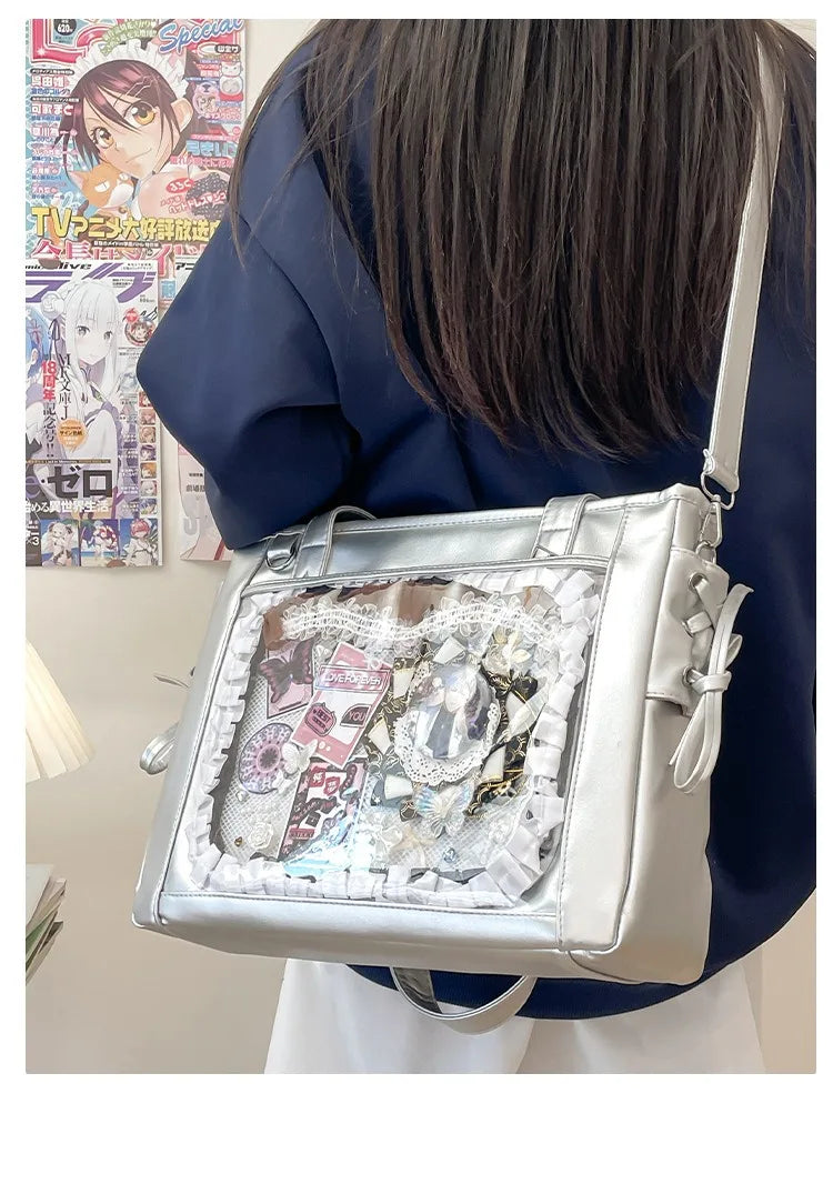 Womens Shoulder Bag Leather Sweet Lolita Jk Elegant Cute Casual Ita Bag Japanese Style Transparent Fashion Handbag