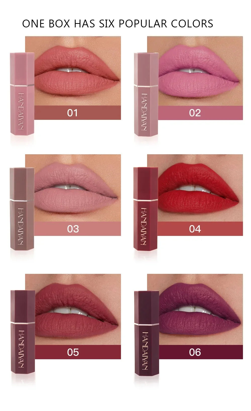 6 Colors Matte Lipstick Beauty Lip Gloss LippenstiftTinted Balm 24 Hours Waterproof Free Shipping Makeup