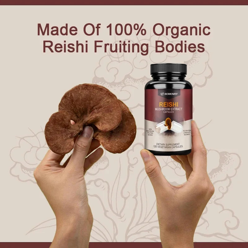 Reishi Capsules - Reishi Extract Helps with Longevity, Mood, Sleep and Immune Support Vegan Supplement Non-GMO