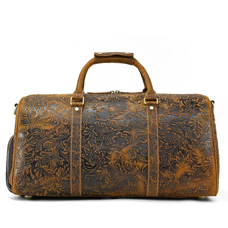 Fashionable Style Men's Leather Travel Handbags Real Cowhide Leather Duffle Bags For Man Male Weekend Bags With Shoe Pocket