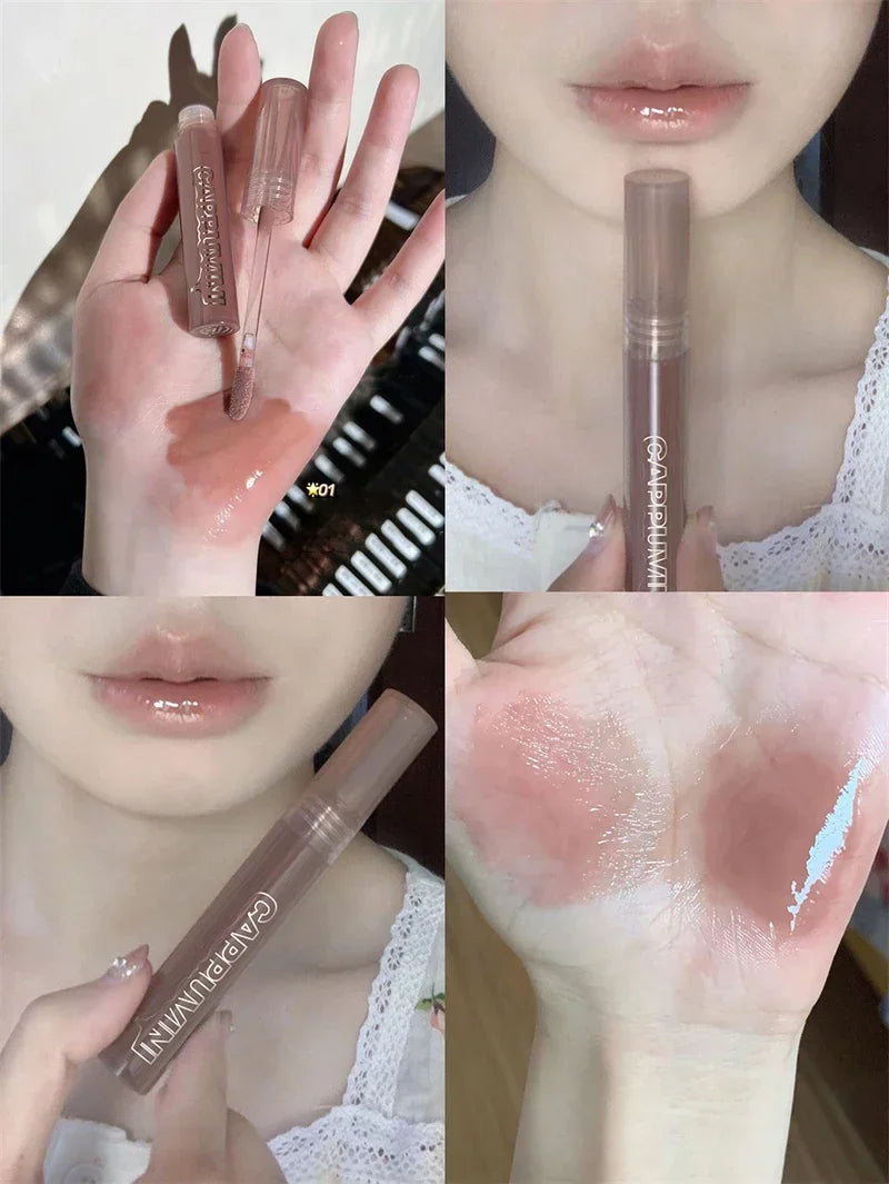 Punk Dark Brown Mirror Water Lip Gloss Red Lip Glaze Transparent Glass Lip Oil Waterproof Liquid Lipstick Clear Tint Makeup New