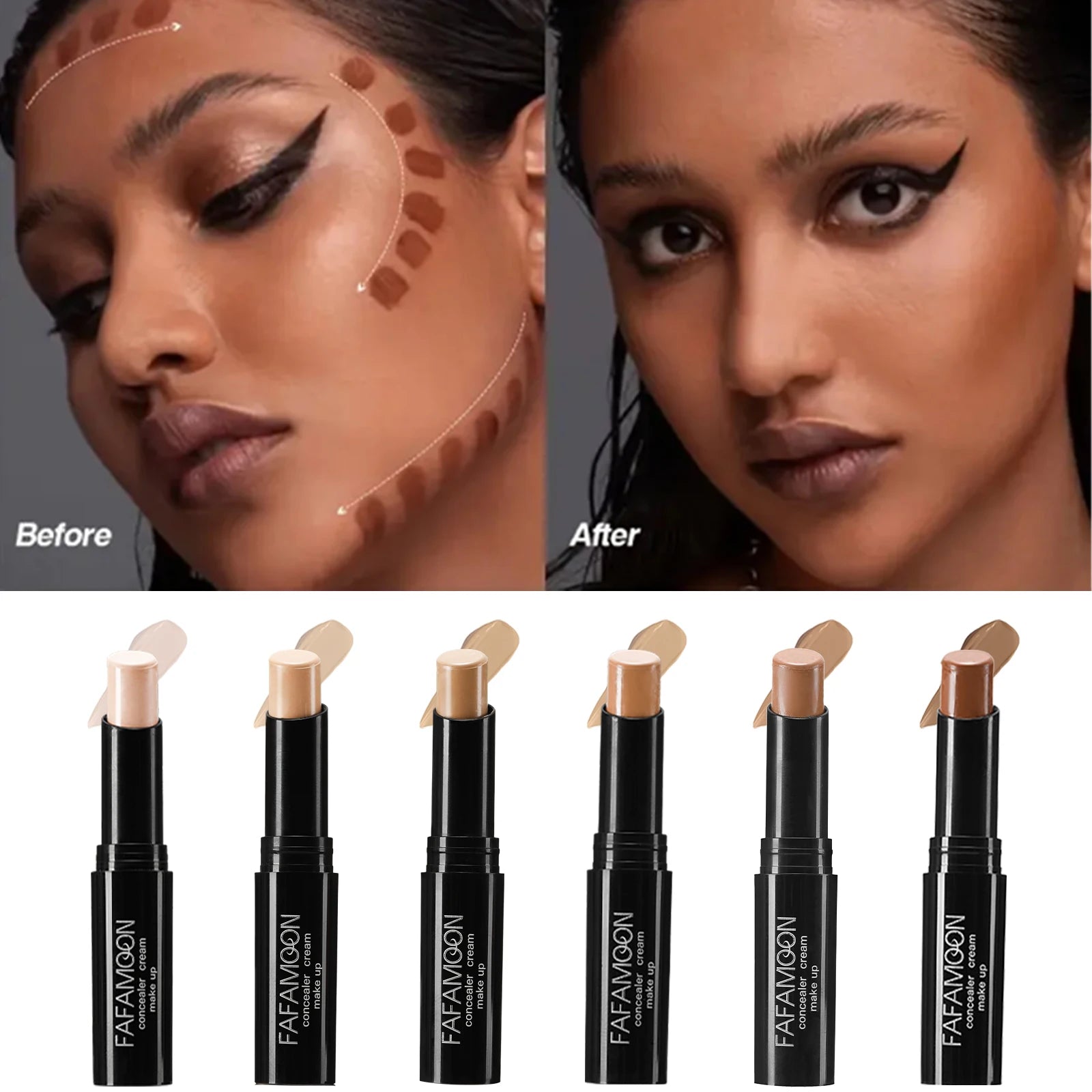 6 Color Face Concealer Contouring Stick Face Bronzer Beauty Contour Makeup Base Foundation Cream Matte High Coverage Cosmetics