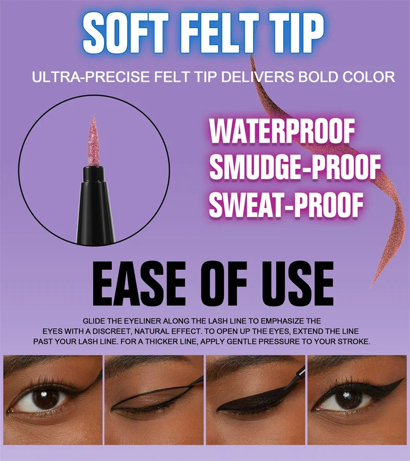 Glitter Liquid Eyeliner Pencil Waterproof Purple Pink Blue Eye Liner Pen Long Lasting Quickily Drying Eyes Makeup Cosmetics