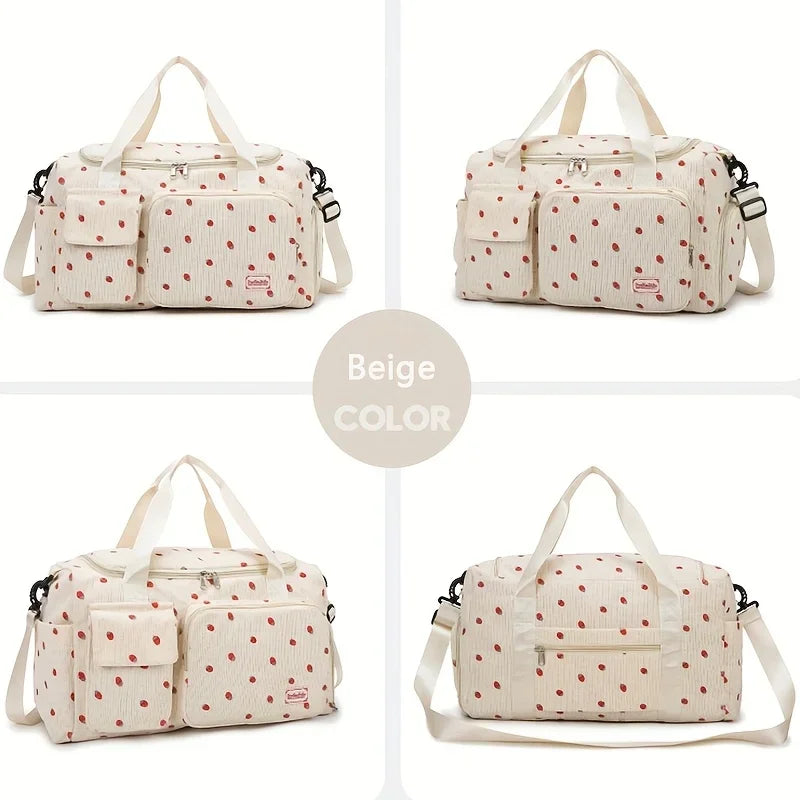 Large Capacity Casual Strawberry Print Duffel Bag with Multiple Compartments - Ideal for Travel, Gym, and Everyday Use
