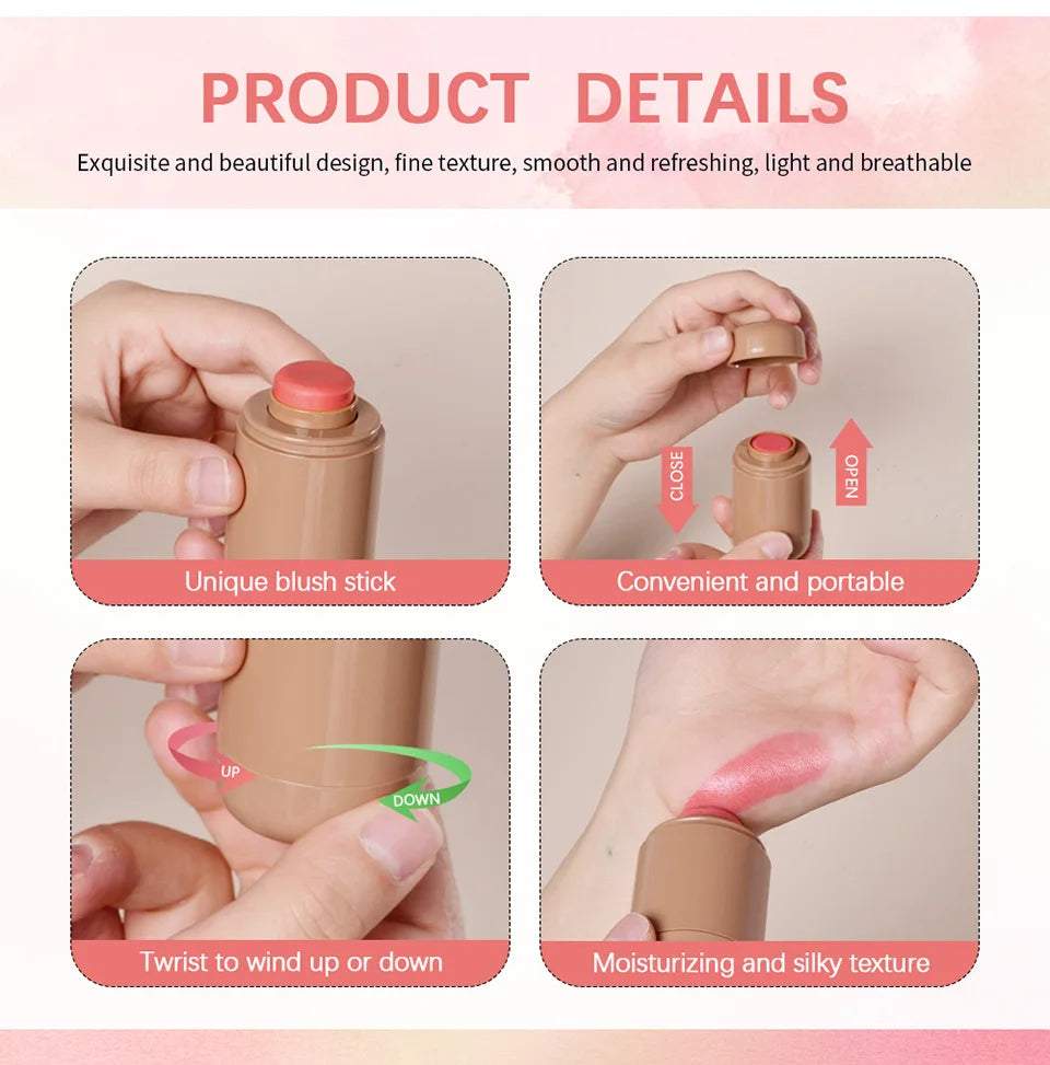 Lakerain 3in1 Cheek Lip Tinted Moistured Blush Stick Waterproof Easy Color Rouge Silky Smooth Blusher Cream Matte Contour Makeup