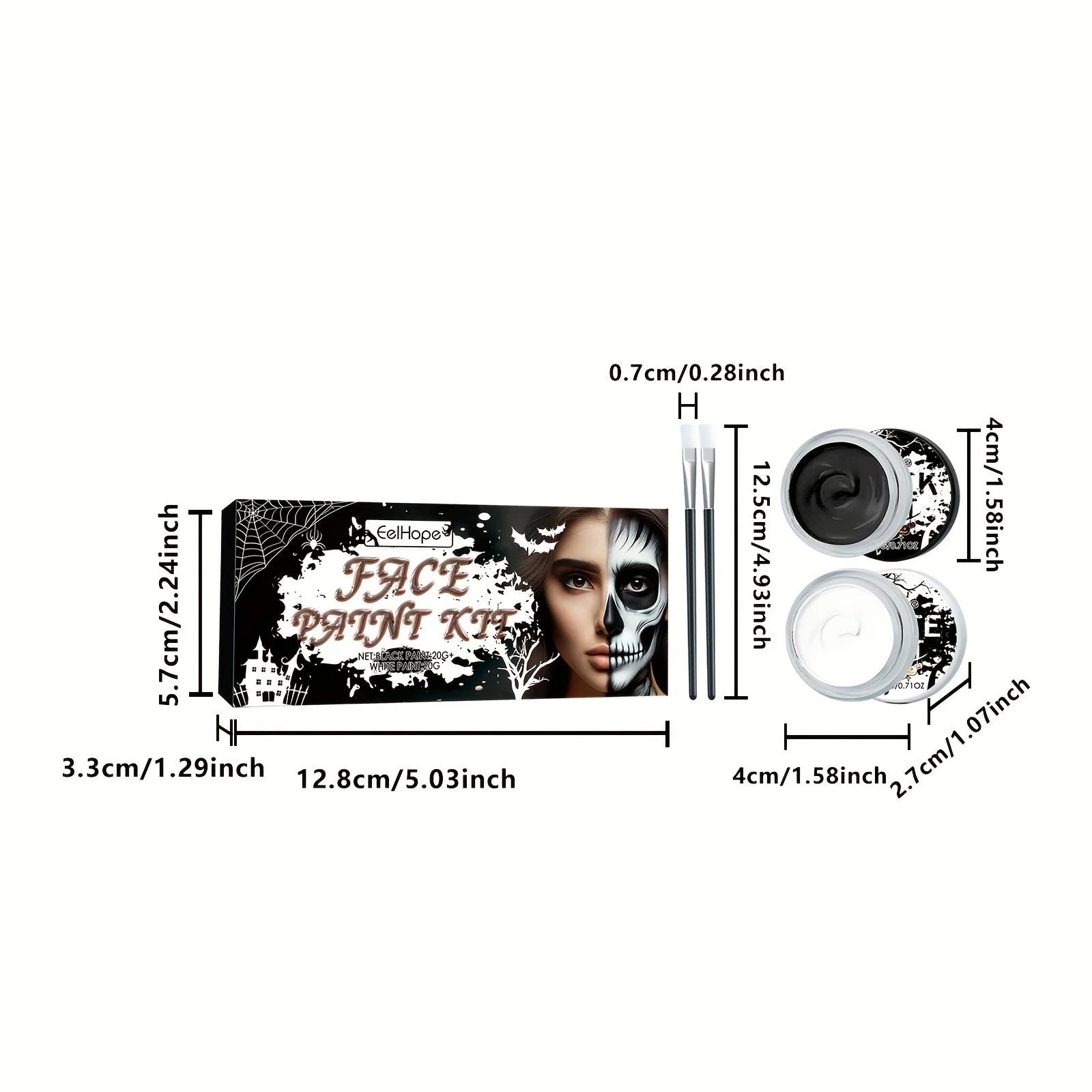 Black & White Face Body Paint Kit with Brushes Long-Lasting Makeup For Halloween Festive Fun Makeup Accessories Makeup Set