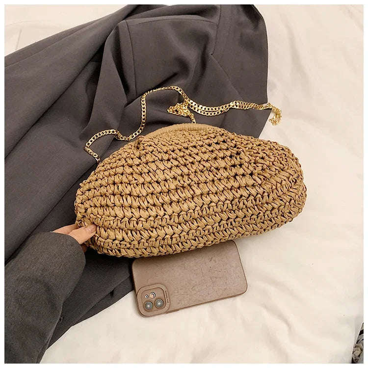 2025 Summer New Straw Weaving Crossbody Bag Fashionable and Casual Shell bag Women's Shoulder Bags with Excellent Texture bolsas