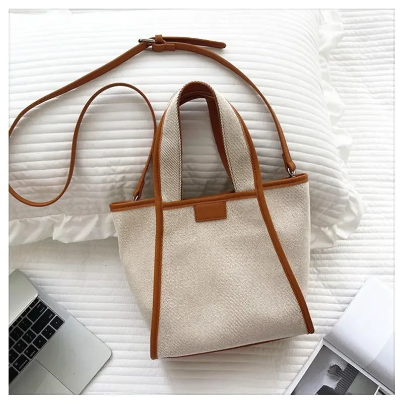 Men And Women New Fashion Canvas Clutch Single Shoulder Crossbody Bag Large Capacity Color Collision Clash Tote Bucket Bag